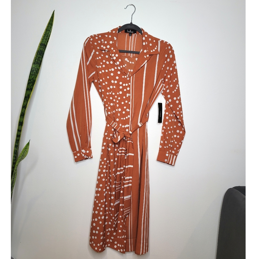 SOLD -- Lulu's Multi-Print Button Down Tie Waist Dress